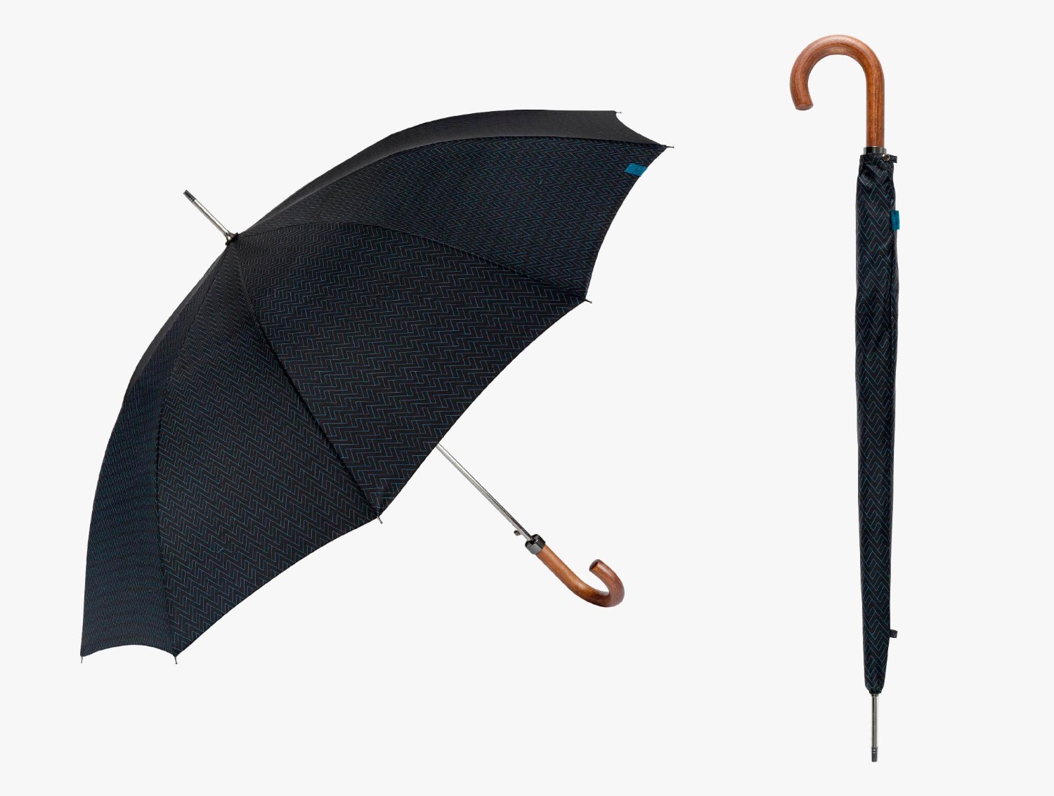 Paraguas largo hombre con puño de madera, estampado - Imagen 3