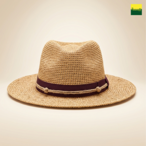 Sombrero de Rafia Estilo Fedora con Cinta Burdeos y Cordon