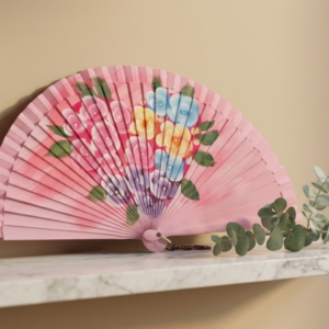 Abanico de Madera Pintado a Mano con Ramo de Flores en Corazón y Borla - Ref. 263