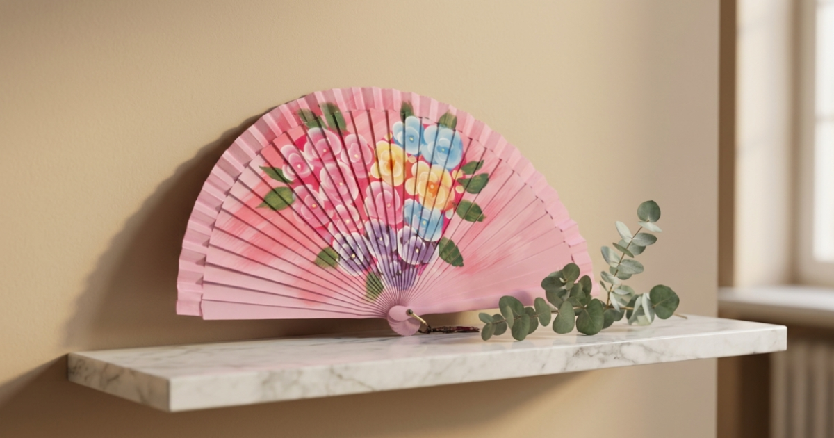 Abanico de Madera Pintado a Mano con Ramo de Flores en Corazón y Borla - Ref. 263