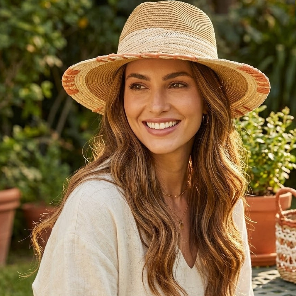 Sombrero de Papel estilo Indiana con Protección UV+50 y Detalles Naranja - Imagen 2