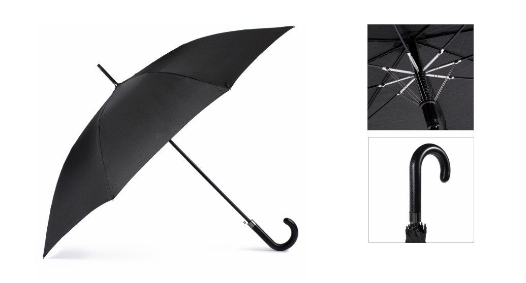 Paraguas Largo para Caballero, Automático y Antiviento, Negro Clásico
