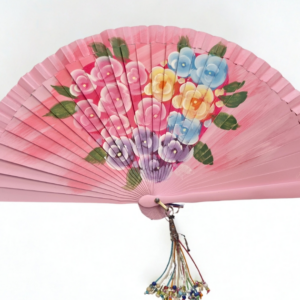 Abanico de Madera Pintado a Mano con Ramo de Flores en Corazón y Borla - Ref. 263