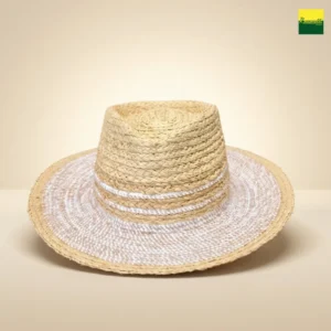 Sombrero de Paja y Fibras naturales trenzada con Detalles Blancos