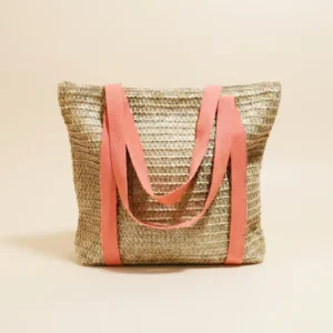 Bolso de Hombro de Rafia Trenzada con Asas de Contraste