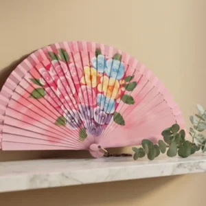 Abanico de Madera Pintado a Mano con Ramo de Flores en Corazón y Borla - Ref. 263