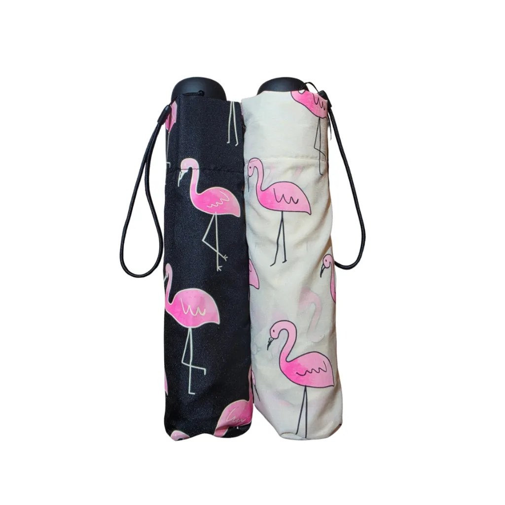 Paraguas Plegable con Estampado de Flamencos y Funda