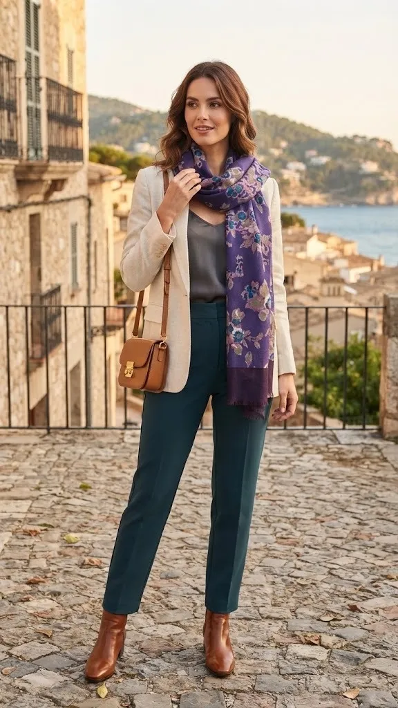 Fular Estampado Floral en Tonos Morado y Multicolor Bufanda de Mujer - Imagen 4